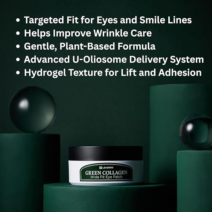 LEADERS Green Collagen Wide Fit Eye Patch – Vegan Hydrogel Firming Eye Patch, Deep Absorption, Helps Improve Fine Lines, Anti-Aging, Firming & Wrinkle Care, Gentle Formula for Sensitive Skin - 96g