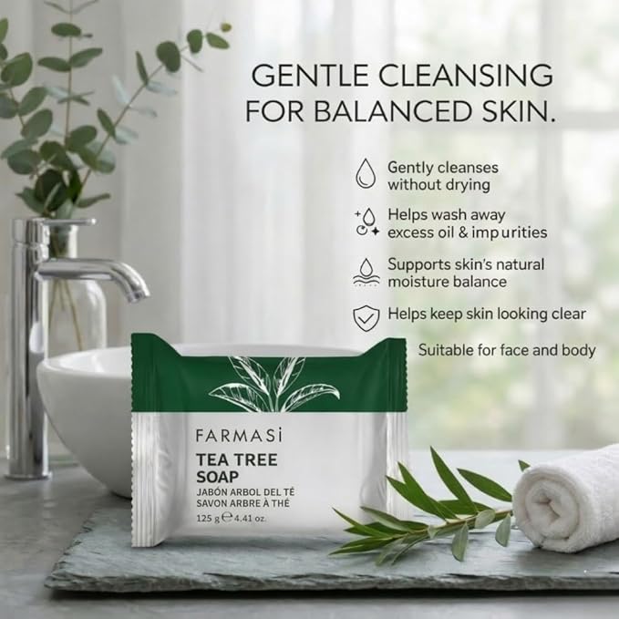FARMASi Tea Tree Soap, Blemish Prone and Oily Skin Cleansing Bar for Face and Body, Clarifying Daily Cleanse, 4.41 oz