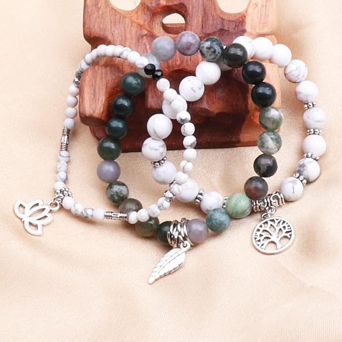 UEUC Tree of Life Yoga Healing Stone Bracelets,Multilayer Lotus Chakra Stone Reiki Bracelet Sets,Anxiety Crystal Natural Stone,for Women Stress Relief