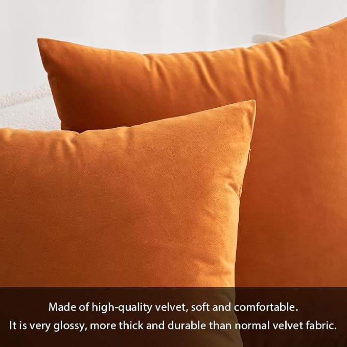 MIULEE 12x20 Inch Lumbar Velvet Fall Throw Pillow Covers Orange | Pack of 2 Soft Solid Decorative Pillow Covers, Modern Luxury Home Decor, for Chair Couch Sofa Bedroom Livingroom