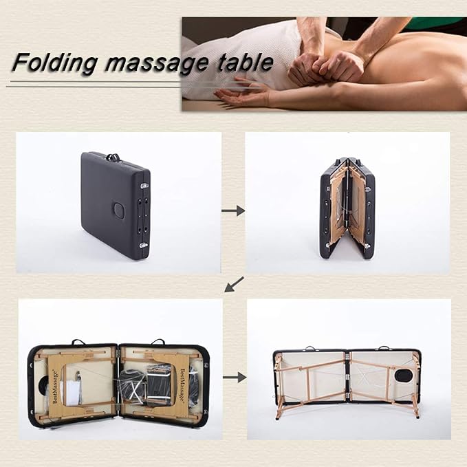 BestMassage Massage Bed Portable Massage Table 28 inch Wide Lash Bed Height Adjustable 2 Folding PU Leather with Towel Hanger Oil Pouch Half Bolster Round Bolster Non-Woven Bag