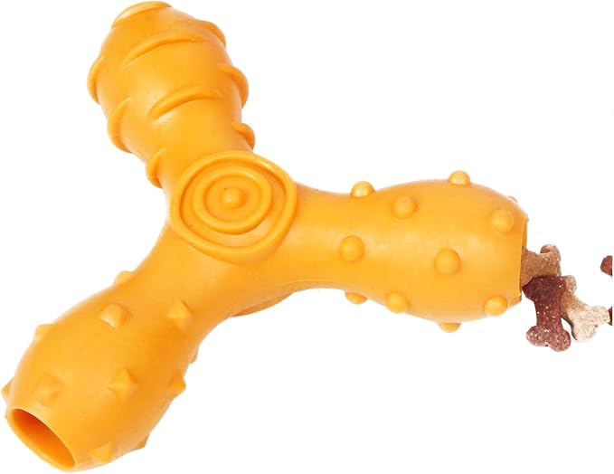 Pet Life ® 'Tri-Chew' Triple-Bone Treat Stuffing and Dispensing Interactive Durable TPR Fetch and Chew Dog Toy