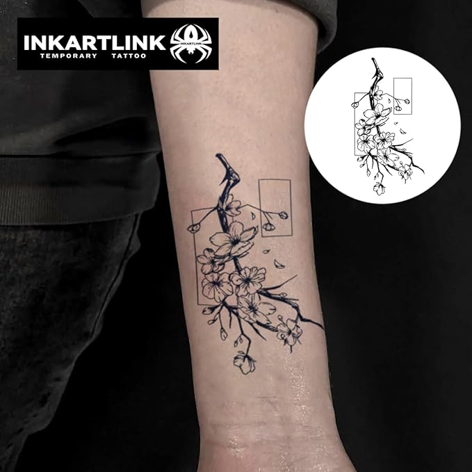 INKARTLINK Semi Permanent Tattoo, Party Tattoo, Beautiful and Realistic Design, Fun Tattoo Experience, Cruelty-free, Non-reflective, Waterproof (Peach Blossom)