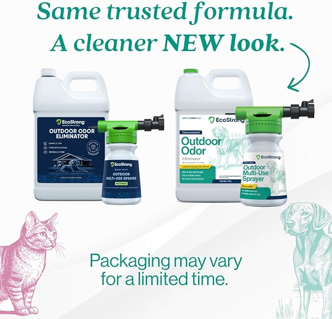 Eco Strong Outdoor Odor Eliminator | Outside Dog Urine Enzyme Cleaner – Powerful Pet, Cat, Animal Scent Deodorizer | Professional Strength for Yard, Turf, Kennels, Patios, Decks (Gallon with Sprayer)