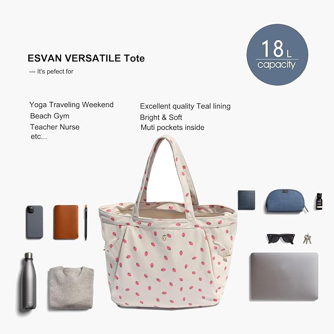 ESVAN Corduroy Yoga Tote Bag Gifts for Women Drawstring Yoga Mat Bag for Office Workout Travel Carryall Pilates Gym