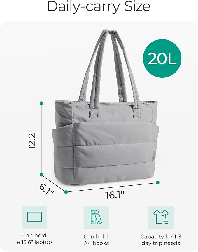 BAGSMART Tote Bag for Women, Lightweight Puffy Tote Bag with Compartments Shoulder Bag Handbag for Travel, Work, Gym | Lightweight