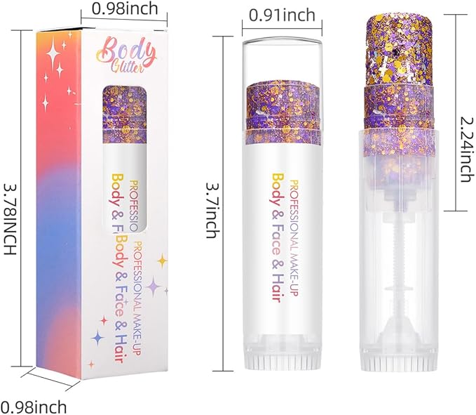 Body Glitter Stick Red Face Glitter Silver Brown Hair Glitter Christmas Face Paint Rave Makeup Glitter Festive Face Gems Halloween & Valentines Fine Chunky Glitter Stick for Women Girls 2Pack