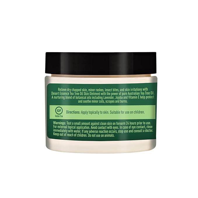 Desert Essence TEA TREE OIL SKIN OINTMENT – Itch Relief, Rash Cream for Razor Burn - Soothing Balm with Lavender & Jojoba - Gluten & Cruelty-Free - 1 oz