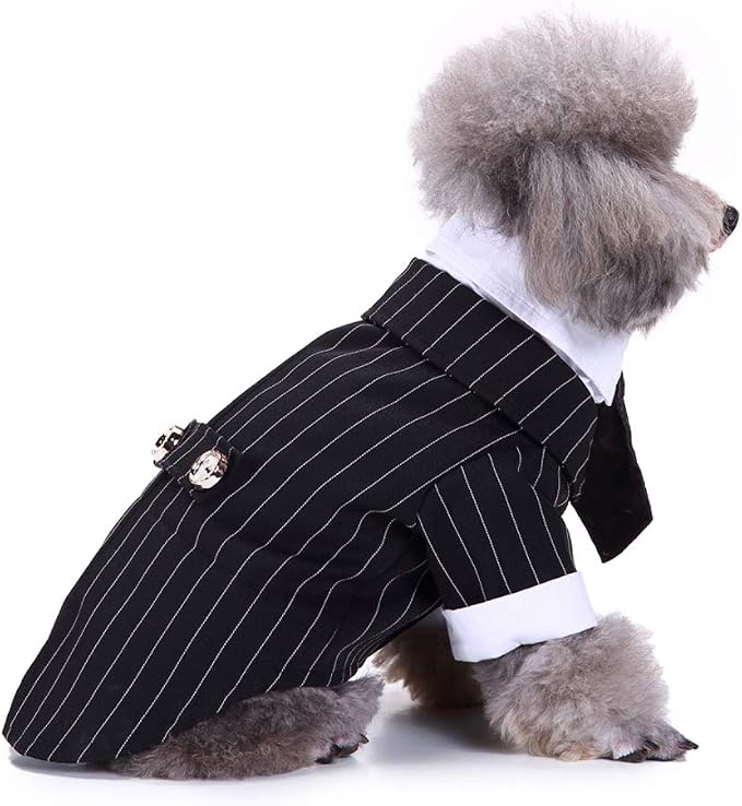 GabeFish Pets Wedding Jackets Suit for Dogs with Bow Tie Puppy Cat Formal Clothes Shirt Tuxedo (Striped, S (Chest 12.9in/33cm)