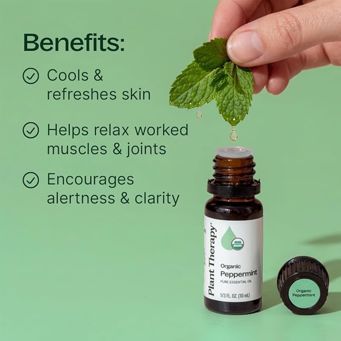 Plant Therapy Organic Peppermint Essential Oil 30 mL (1 oz) (Pack of 2), 100% Pure, Undiluted, USDA Certified Organic, Undiluted, Natural Aromatherapy, for Neck Tension and Muscle Discomfort