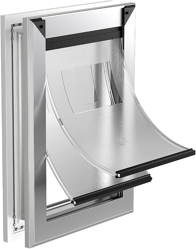 MAVRICFLEX Heavy Duty Doggy Door with Sliding Lock Panel, Aluminum Large Dog Door with Magnetic Double Flaps Dog Door for Large Dogs Up to 40lbs, Medium, White