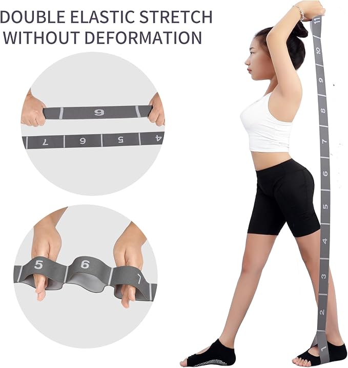Elastic Stretching Strap with 11 Loops, Adjustable Stretch Band for Adults - Flexibility Straps for Yoga, Pilates, Dance - Non-Slip Fabric Resistance Band for Home Workout, Physical Therapy