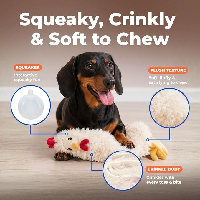 Best Pet Supplies Interactive Squeaky Dog Toy - Crinkle Chicken, Beige | Stuffing Free Body, Soft, Squeaks & Crinkles, No Mess, Perfect for Moderate Chewers, Toss and Fetch Play