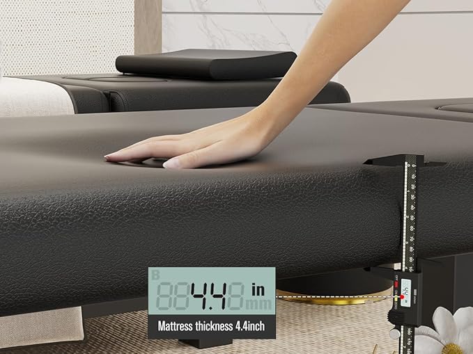 pouseayar Heavy Duty Durable Wide Stationary Massage Bed with Backrest, Professional Spa Facial Treatment Table, Metal Frame PU Leather Therapy Table(Segmented Structure)