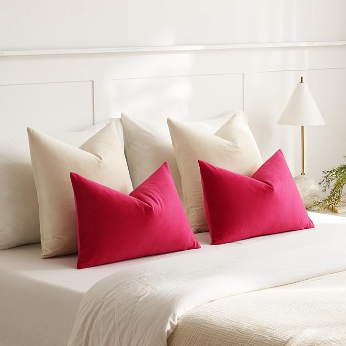 Euro Sham Covers 26x26 Cream: Pack of 2 Cozy Soft Velvet Square Modern Luxury Decorative Throw Pillow Cases for Sofa Couch Living Room Bed Home Decor