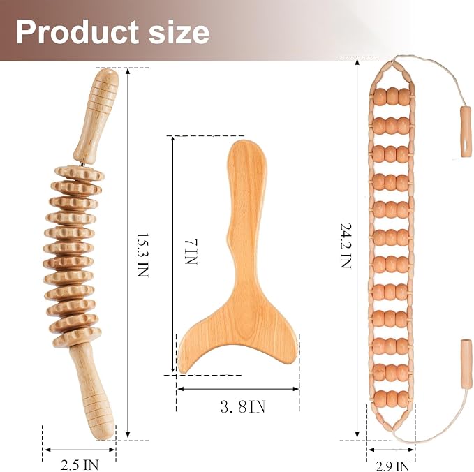3 Pcs Wood Therapy Massage Tools Sets, Maderoterapia Body Sculpting Kit for Lymphatic Drainage, Gua Sha for Muscle Relief, Anti-Cellulite & Body Shaping