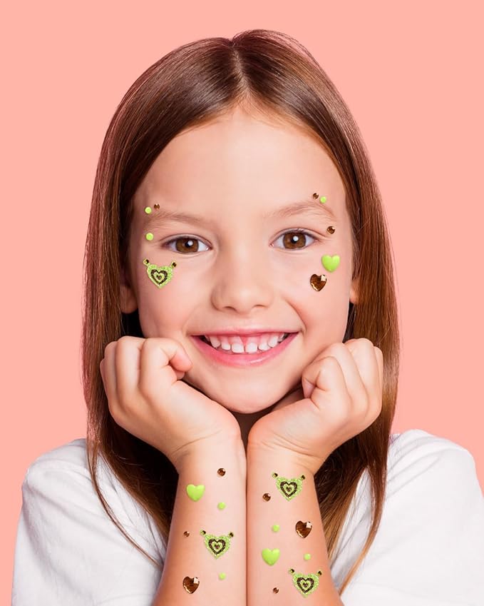 xo, Fetti Green Face Gems - 62 pcs. | Swamp Face Stickers, Ogre Birthday Accessory, Costume Party Decorations, Rave Supplies