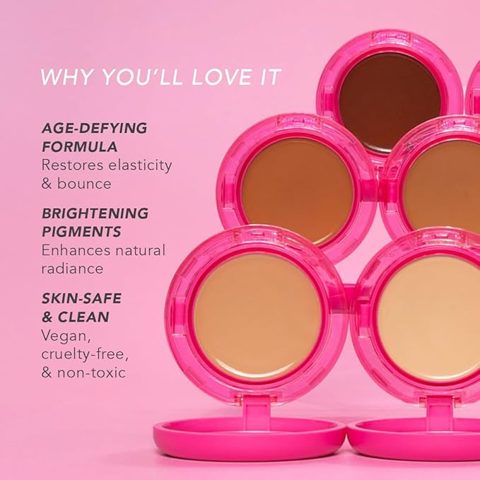 Doll 10 Peptide Bounce Balm Foundation™ – Hydrating, Age-Defying Foundation for Older Women, All Skin Types – Vegan, Clean, Natural, Medium Buildable Coverage, Blurs Fine Lines - [Tan/Deep]