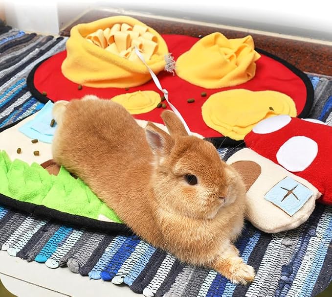 Vedem Small Animal Snuffle Mat Fleece Foraging Mats Interactive Feeding Toy Rabbit Guinea Pig Rat Hamster Anti Slip Treat Dispenser (Mushroom)