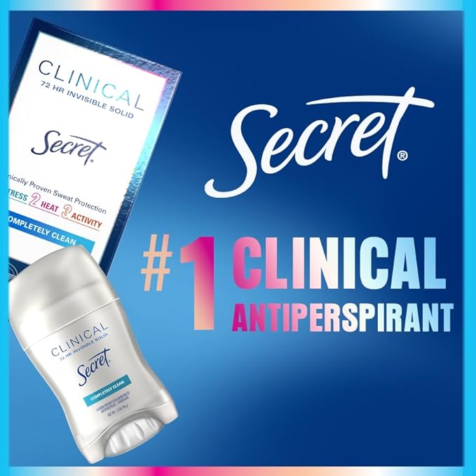 Secret Clinical Strength Antiperspirant Deodorant for Women, Stress Response, 3X Stress, 72hr Sweat & Odor, PH Balancing Minerals, Invisible Solid, 2.6 oz (Pack of 2)