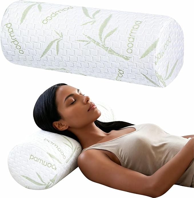 Cervical Neck Roll Pillow – Memory Foam Bolster Pillow for Neck & Back Support, Ergonomic Cylinder Pillow with Washable Bamboo Cover for Side Sleepers, Lumbar, Knee & Leg Support