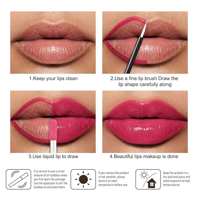 evpct Hot Pink Shiny Glossy Longwear No-Budge Liquid Lip Color Lipstick Makeup, Highly Pigmented Color Instant Shine, Waterproof Long Lasting Lipstick for Women, Lip Stain Gloss with Lip Liner Brush