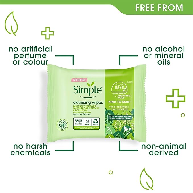 Simple Kind To Skin Cleansing Facial Wipes - 25 Wipes