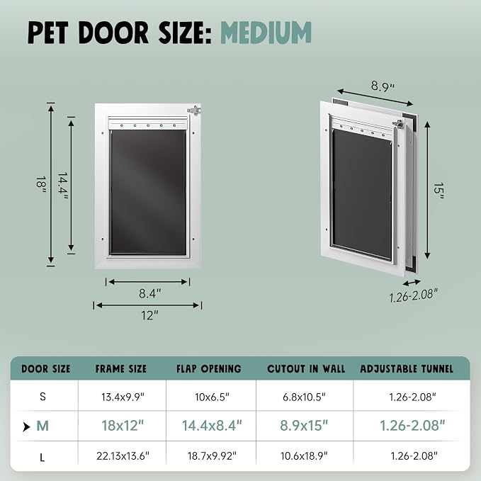 3-Flap Medium Dog Door for Door, All Aluminum Doggy Door for Exterior | Insulated Flap, Thermal Insulation, Energy Efficient, Durable Rust Resistant, Closing Panel, Safety Locks, Pets Up to 45lb