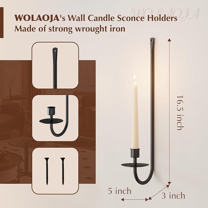 Metal Wall Candle Sconce Holder Set of 4 Wall Mount Candle Holder Pillar Holder Black Modern Wall Candle Sconces Hanging for Living Room Farmhouse Fireplace Wedding