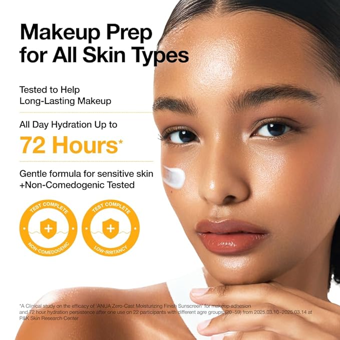 Anua, Zero-Cast Moisturizing Sunscreen SPF 50, Glow Natural Sunscreen for face, No White Cast, Hyaluronic Acid, Niacinamide, Oil-Free, KPop Demon Hunters, Korean Skincare, 1.69 fl oz