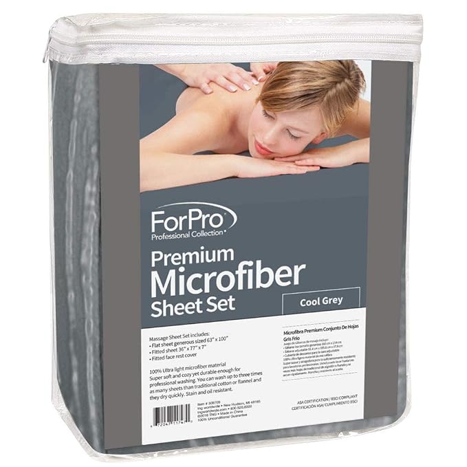 ForPro Professional Collection Premium Microfiber 3-Piece Massage Sheet Set, Cool Grey, Ultra-Light, Stain, and Wrinkle-Resistant, Includes Flat, Fitted Sheet and Massage Face Rest Cover