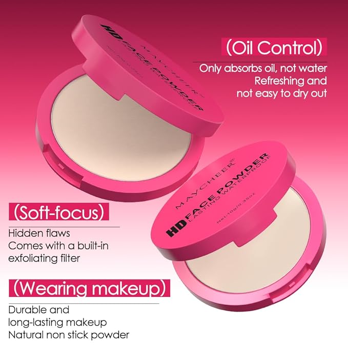LAMUSELAND Pressed Powder Compact, Oil Control Brighten Skin 6 Colors Face Powder, Whitening Highlighting Face Makeup Tools for Women Girls (CG02)