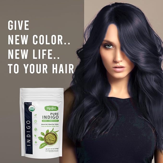Pardesi Indigo Powder I USDA Organic I 7.05 oz (200 Gram) | Natural Hair & Beard Dye I Unisex I Amonia and PPD Free I Includes Gloves, Hair Cap and Applicator I From India
