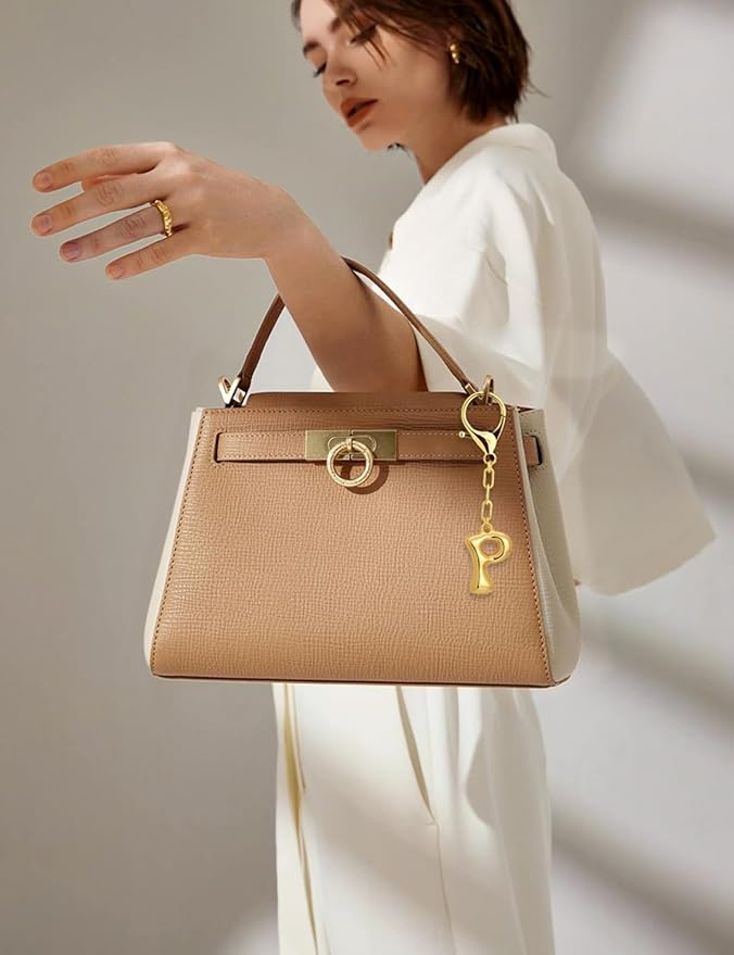 WOWORAMA Initial Letter Keychain for Women Chunky Gold Bubble Letter Bag Charm Purse Charm Personalized Keyrings Accessories