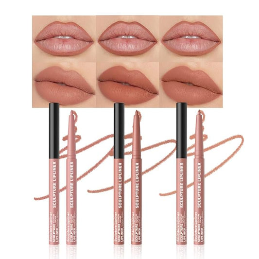12 Colors Matte Lip Liner Pencil – Long Lasting Waterproof Lip Liner, Smudge Proof Transfer Proof Lip Pencil, High Pigment Lip Makeup for Defining & Filling Lips (A1-set:01+02+08, 3PCS)
