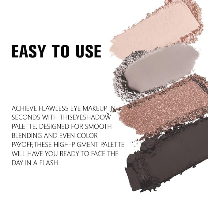 evpct Eyeshadow Quad Palette, Nude Beige Taupe Grey Bronze Smoky Black Ebony Glitter Shimmer Metallic Matte High Pigment Mini Eye Shadow Palette Makeup for older Women, Smudge Proof Vegan Cruelty-free