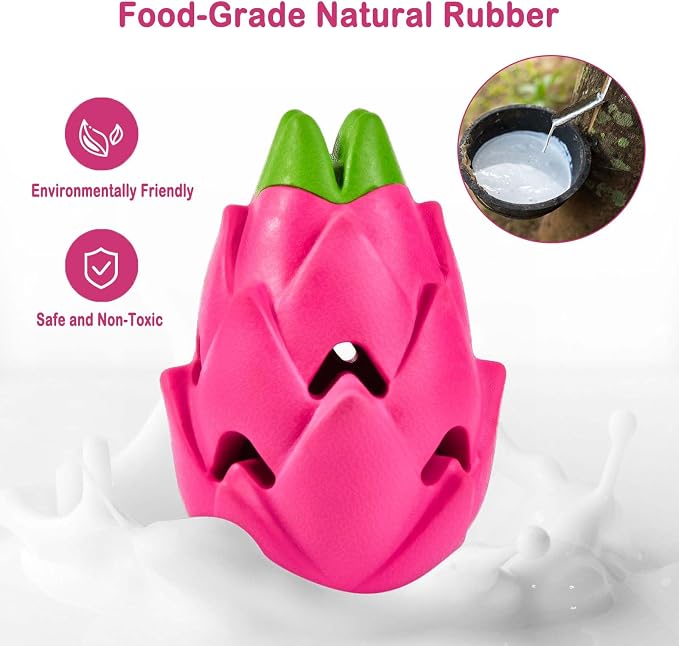 AUSCAT Dog Treat Dispensing Toys, Dispensing Puzzle Dog Toy, Rubber Dog Treat Dispenser, Interactive Stimulation Dog Food Toys, Pitaya Shape