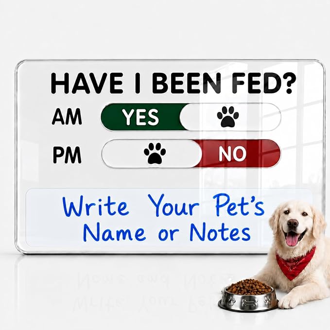 Dog Feeding Reminder Sign with Magnet, Pet Feeding Reminder Sign, Daily Pet Feeding Chart, Dog Feeding Calendar, AM/PM Pet Feeding Tracker, Writable Whiteboard Area for Pet Names & Notes