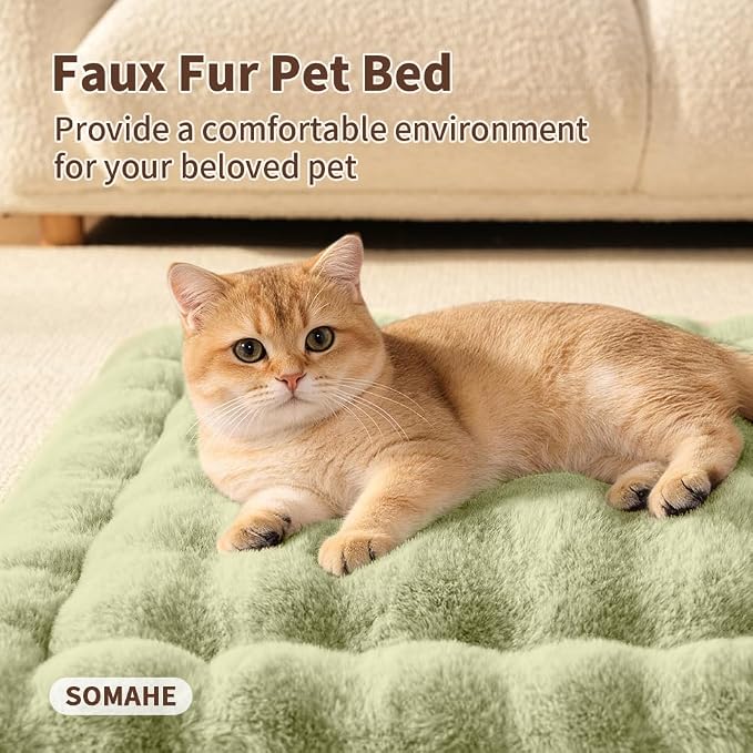 SOMAHE Soft Plush Cat Bed Mat, Machine Washable, Small 23x15 Fruit Green | Machine Washable + Non-Slip Paw Bottom: soft cat mat stays fluffy and steadier on floors, couches, and cat trees.