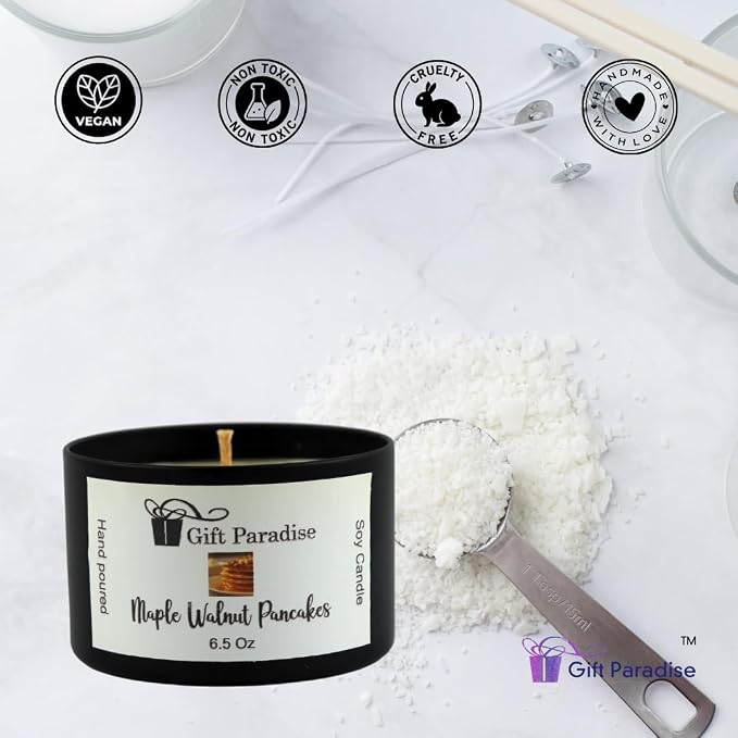 Soy Wax Candle in Black Metal Tin, 6.5 oz, Cotton Wick (6.5 oz, Maple Walnut Pancakes)