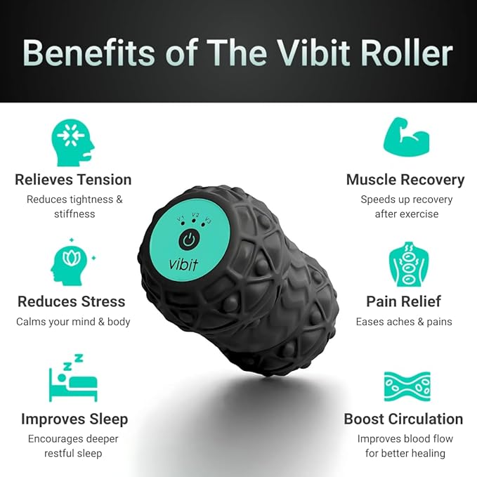 Vibit - Vibrating Massager for Plantar Fasciitis, Pain Relief and Sciatica, Foot and Body Portable Massage Roller, Deep Tissue Pain Relief from Feet to Neck, Electric, 3 Vibration Levels (Blue)