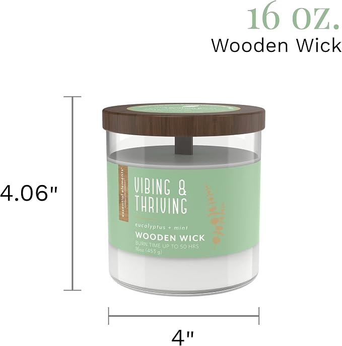 Essential Elements by Candle-Lite Company Wood Wick Scented Candle, Vibing & Thriving, One 16 oz. Single-Wick Aromatherapy Candle with 50 Hours of Burn Time, White (Pack of 2)