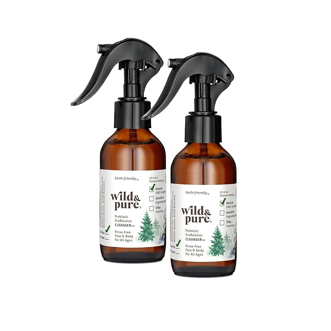 Wild & Pure EWG Verified Natural Body Wash Spray (4oz; Pack of 2) | pH Balanced, Microbiome-Friendly, Plant-Based | No-Rinse Cleanser, Deodorizer, Moisturizer | Face, Hands, Body | Refillable Skincare