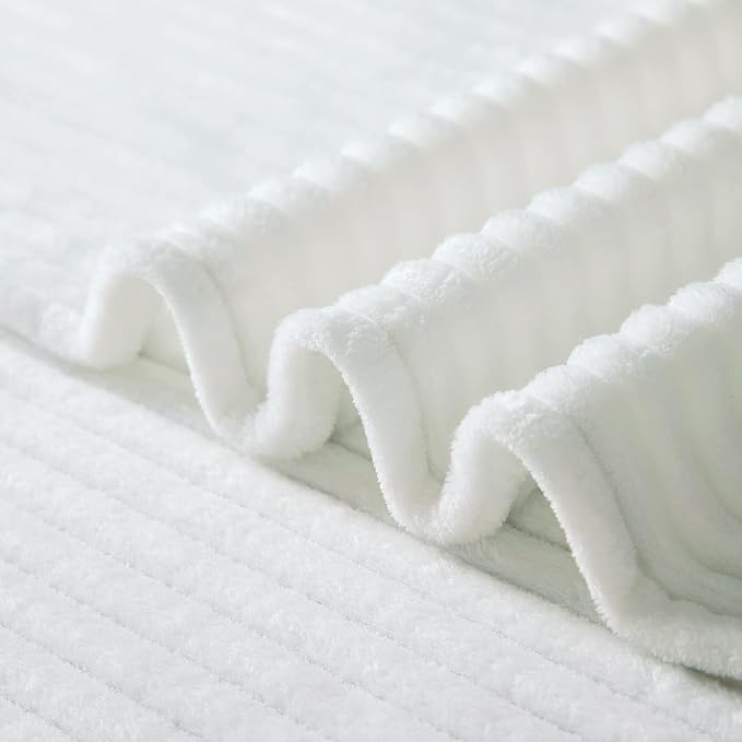 Vessia Flannel Fleece Throw Blanket for Couch,Sofa,Bed, 300GSM Microfiber White Striped Chair Blanket for Adults and Kids, Super Soft Warm Cozy Lightweight Ribbed Throw for All-Season