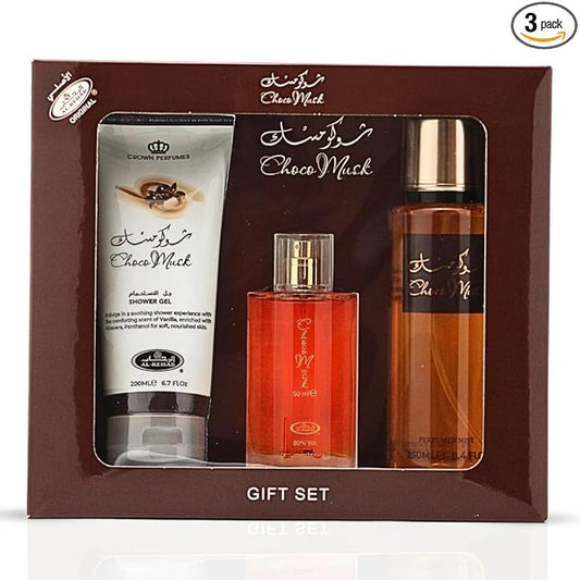 Al-Rehab Choco Musk 3-Piece Gift Set – Eau de Parfum 50ml + Shower Gel 200ml + Body Mist 250ml – Warm Spicy & Chocolate Unisex Collection