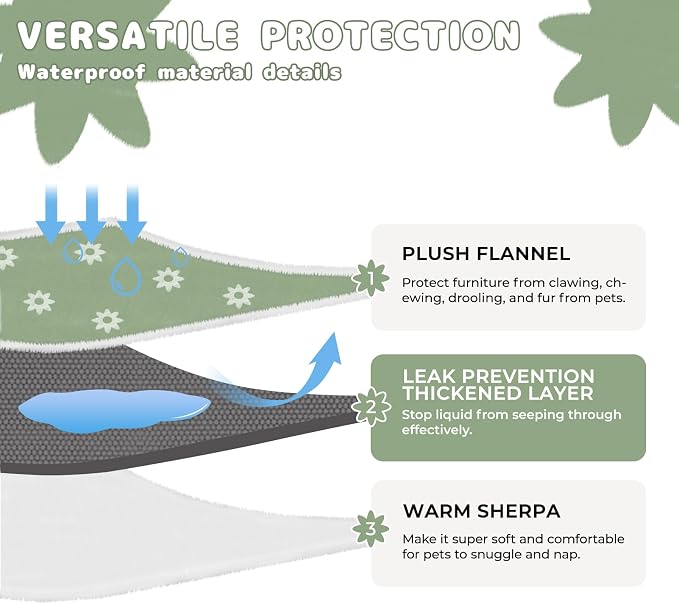 Luciphia Waterproof Dog Blanket for Small Dogs Cats Soft Reversible Fleece | Puppy Pet Blanket, Indoor Cats, Washable Cute Cozy Throw, Bed Cover, Couch Furniture Protector Gift(57" x 40", Green)