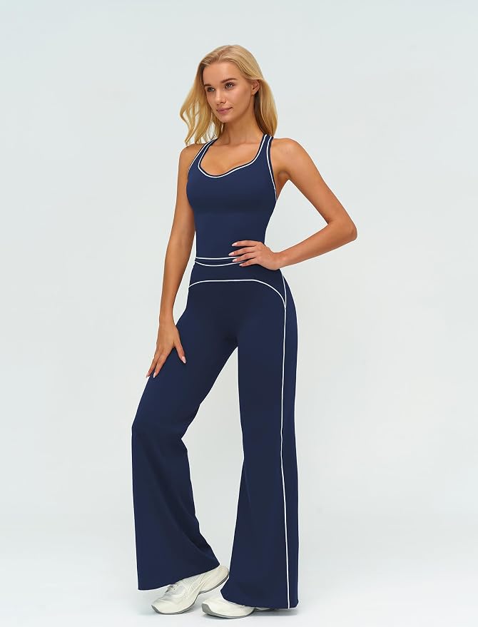 ABOCIW Two Piece Workout Sets for Women Racerback Tank Top Matching High Waist Wide Leg Yoga Pants Pilates Outfits