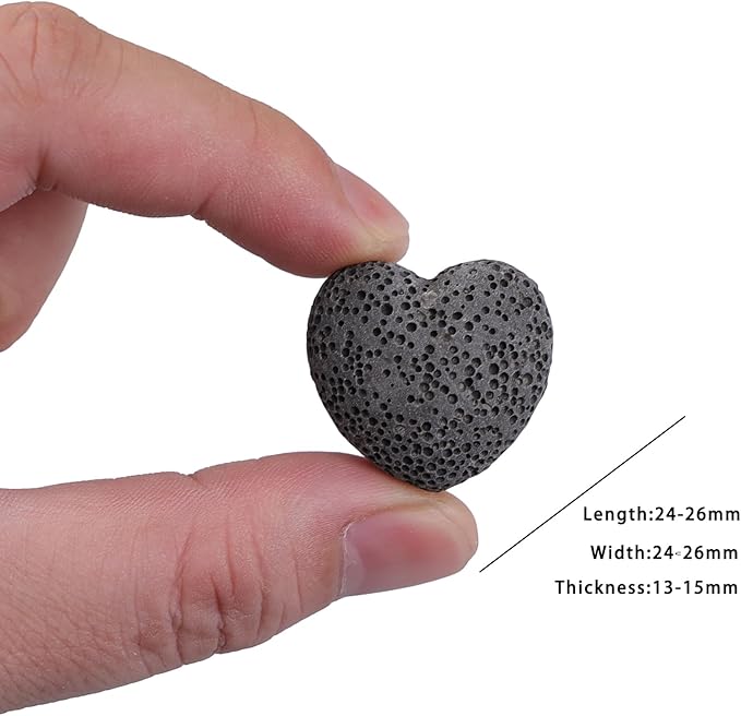 rockcloud Black Lava Rock Stone Heart Shape Pocket Stones Dyed Lava Rocks Aromatherapy Essential Oil Diffuser Set, 0.9 Inch, 10 Pcs