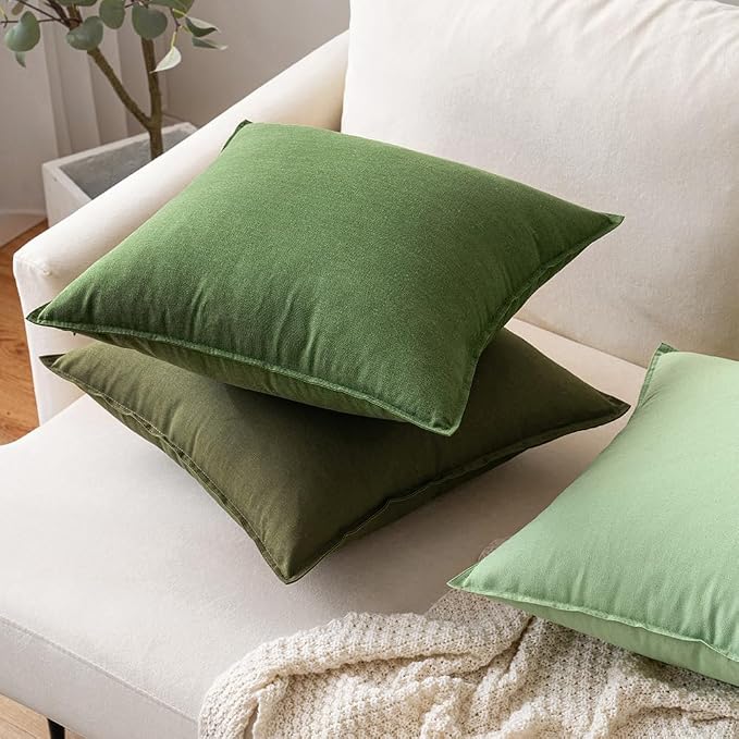 MIULEE Pack of 2 Decorative Linen Pillow Covers 18x18 Inch Moss Green | Boho Farmhouse Modern Accent Throw Pillows, Soft Neutral Cushion Covers, Home Decor for Sofa Couch Bed Living Room
