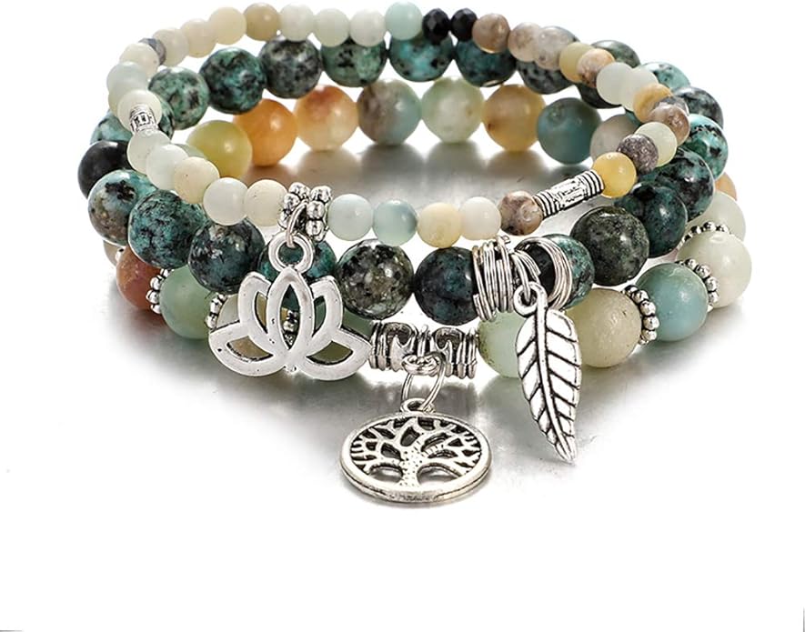UEUC Tree of Life Yoga Healing Stone Bracelets,Multilayer Lotus Chakra Stone Reiki Bracelet Sets,Anxiety Crystal Natural Stone,for Women Stress Relief